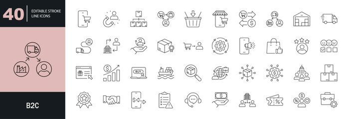  B2C icon set. Editable line icons. Vector illustration. © hook 