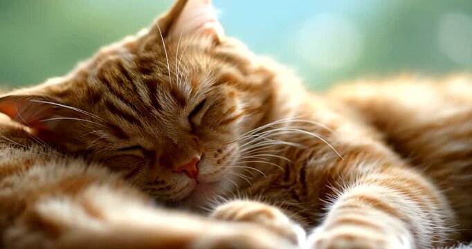 Orange Tabby Cat Sleeping Peacefully Close Up.