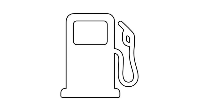 Gas pump icon animation in outline drawing, fuel dispenser, line art