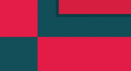 Fototapeta premium Abstract geometric composition with red and teal blocks a stark silhouette