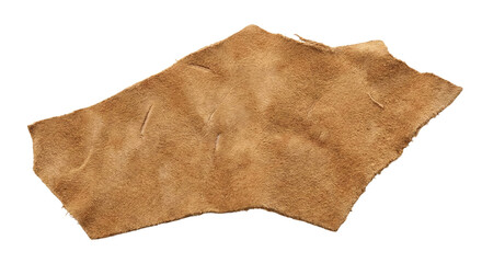 Raw tan suede leather piece on transparent background