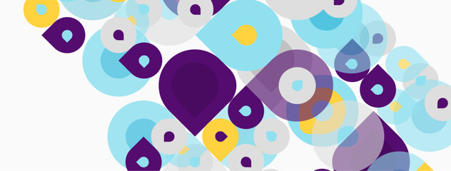 Fototapeta premium Abstract circles overlap, creating vibrant visual texture. Purple, blue, yellow hues dominate composition. Modern design element.