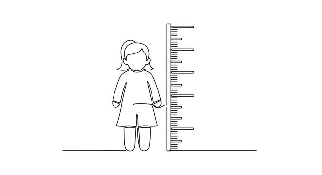 Child measuring height with ruler, growth concept