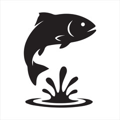 Black and White Silhouette Icon of a Leaping Fish
