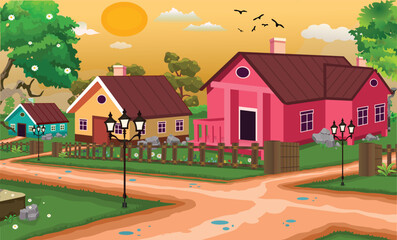 Village town cartoon background