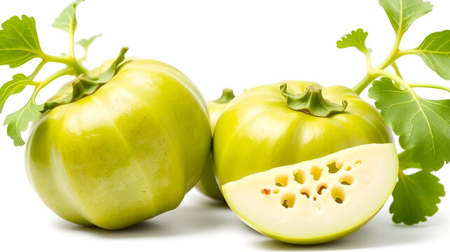 fresh green chayote Sechium edulis also known as mirliton or choko isolated white background.