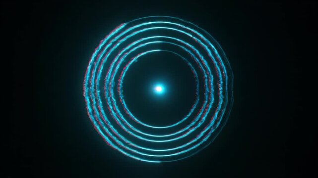 Circular blue light patterns gradually expanding and contracting in a dark background, showcasing a mesmerizing visual rhythm and flow of luminous rings