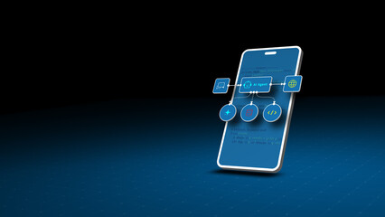 AI agent automation workflow on smartphone screen with digital interface for artificial intelligence apps