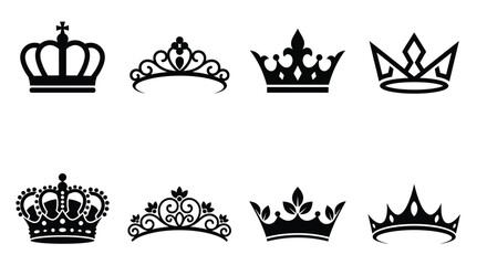 Collection of ornate black crown and tiara silhouettes on a white background © Pk vectors studio