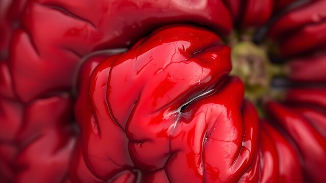 foray. Close-up of deep red wrinkled chili texture showing rich color variations and organic details. menu design, packaging mockups, designed for food delivery and cloud-kitchen brand materials.