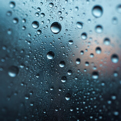 Raindrops on glass with soft city light bokeh background