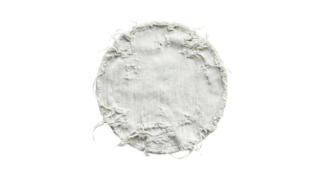 Round white distressed denim patch on transparent background