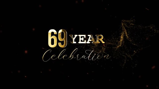 69 year celebration, Sixty year celebration golden text with sparkles on dark background