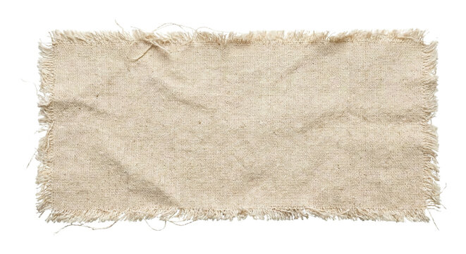 Blank rectangular linen fabric swatch on transparent background