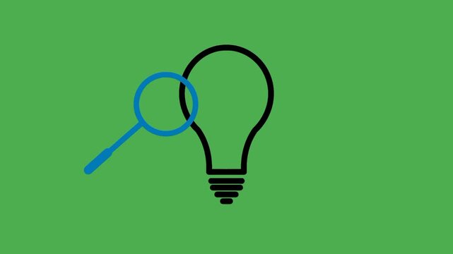 Find solution icon with light bulb and magnifying glass. Symbol of idea, problem solving, research, innovation, and strategy concept illustration