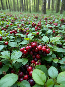 the whole lawn of ripe and fresh lingonberry in the forest, Vaccinium vitis-idaea