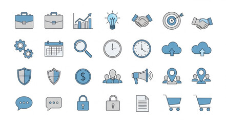 Collection of business and technology icons representing various concepts and ideas.