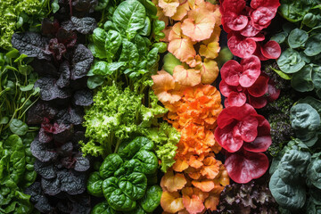 Fototapeta premium Lush green foliage in a vibrant rainbow of shades.