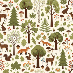 Fototapeta premium Enchanting Forest Scene with Wildlife and Foliage.