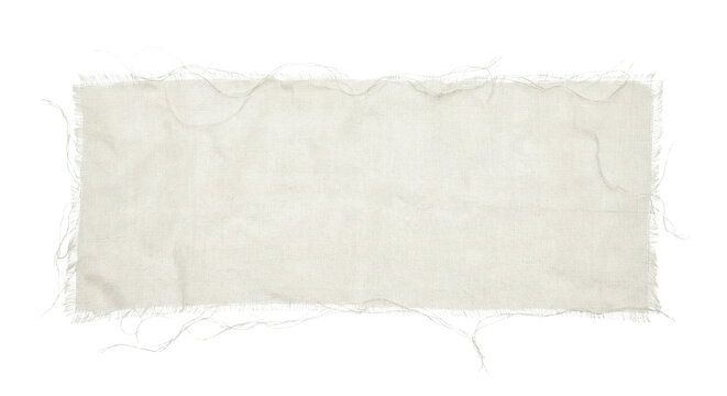 Blank rectangular white linen fabric swatch on transparent background