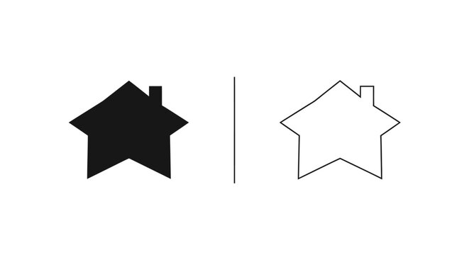 Minimalist black solid and white outline house icon vector set for home page navigation, real estate, and property design isolated on White Background