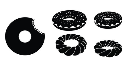 Black and white donut illustrations in various shapes a striking silhouette © PAKE