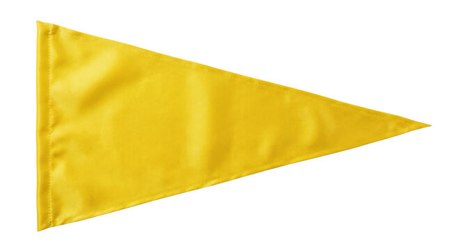 Blank yellow triangular pennant flag on transparent background