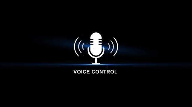 Voice control microphone with sound waves on black background technology concept voice assistant smart home