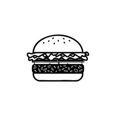 Fototapeta premium Simple line drawing of a classic cheeseburger with sesame seed bun