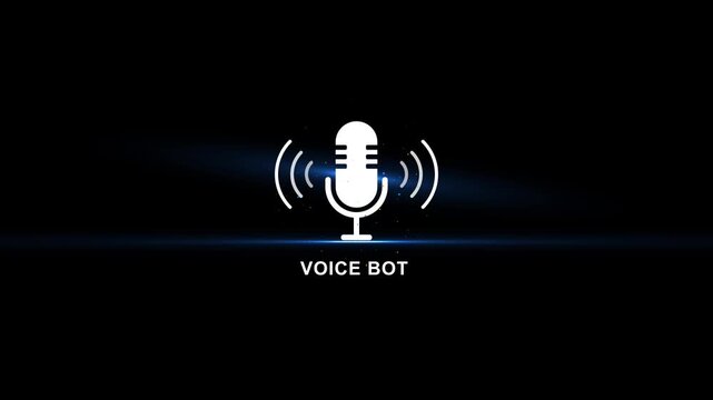 Voice bot interface animated microphone with sound waves on black background voice assistant virtual assistant