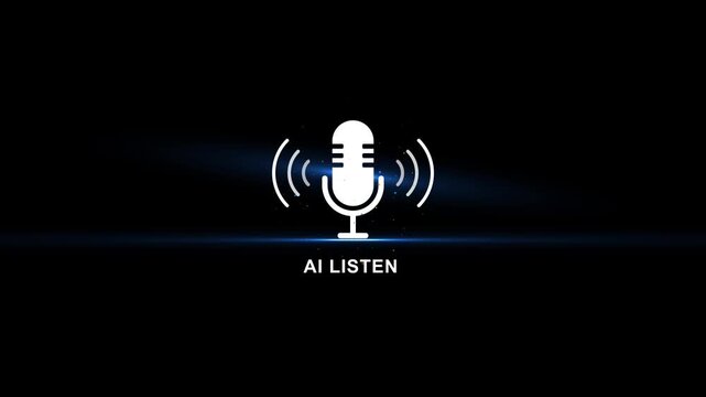 A i voice recognition microphone with sound waves on black background artificial intelligence
