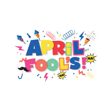 April fools day colorful typography with confetti and funny party elements