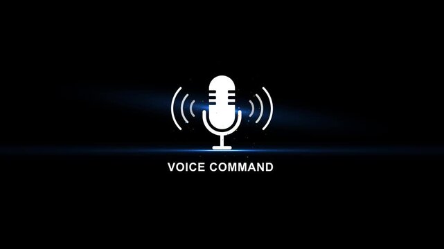 Voice command interface microphone with sound waves on black background voice assistant smart speaker