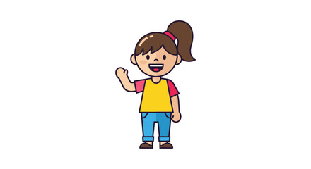 Vector illustration of a smiling young girl waving
