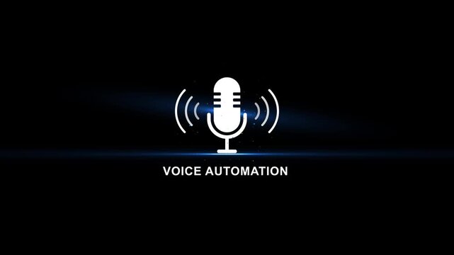 Voice automation technology microphone with sound waves on black background voice assistant
