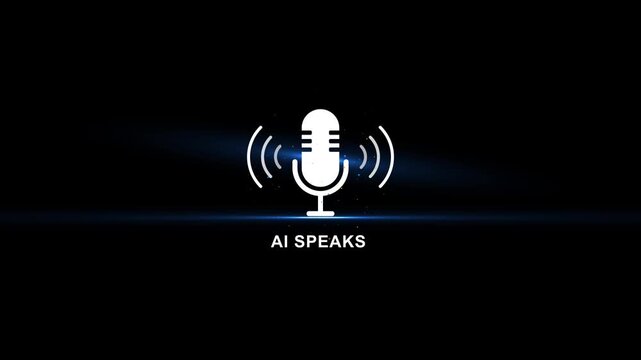 A i voice assistant microphone with sound waves on black background technology concept artificial intelligence