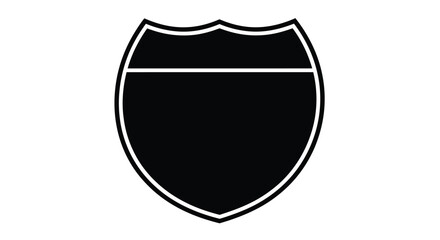 Black shield shaped road sign against a white background stark silhouette © Digonto