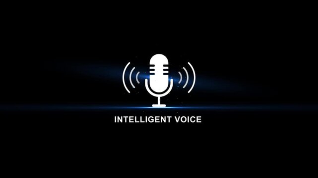 Intelligent voice microphone with sound waves on black background voice assistant smart speaker