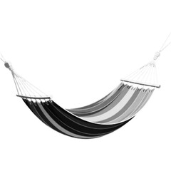 Black and white halftone illustration of hanging hammock isolated on light background. Concept of relaxation, vacation, leisure, comfort and summer 