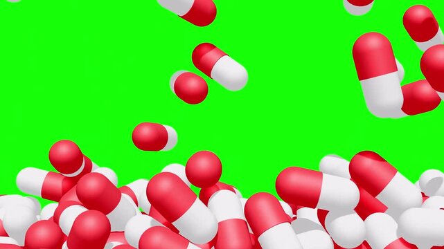 Medical pills falling on the floor. Pills and drugs tablets. Pharmaceutical Industry. Medicine concept. Health care. Available in FullHD and 4K video