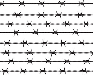 Black barbed wire pattern on white background fence security protection boundary