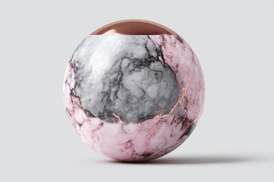 Polished sphere with marble design and copper top