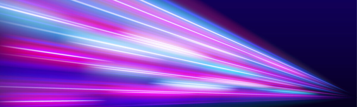 Multicolor neon racing trail flows dynamically, forming luminous curved paths. Spark particles enhance futuristic energy. vector
