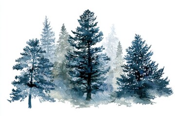 Obraz premium Winter forest watercolor scene
