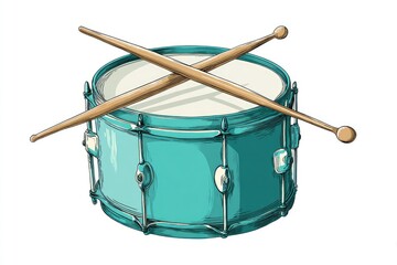 Teal drum with crossed drumsticks
