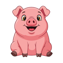 Fototapeta premium A cartoon pig sitting happily with a big smile on its face