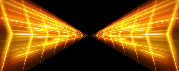 Orange glowing speed trail with bright gradient illumination and dynamic motion streaks, perfect for futuristic racing visuals and digital banners. © Romstock