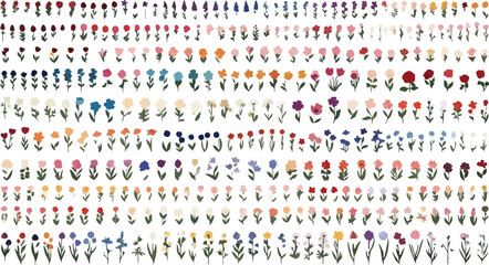 Set of 500+ colorful pixel art flower icons vector isolated PNG with Transparent Background