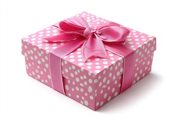 Obraz premium Pink gift box with polka dots and ribbon (2)