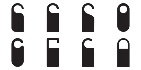 Hotel Door Hanger Tag Icon Set Vector &ndash; Do Not Disturb and Blank Room Sign Templates in Line, Solid and 
Silhouette Styles